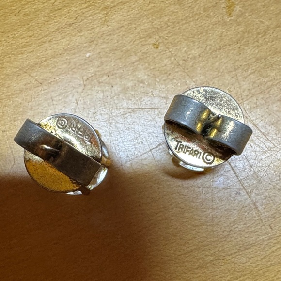 Trifari Gold and Silver Stud Earrings - Picture 2 of 3